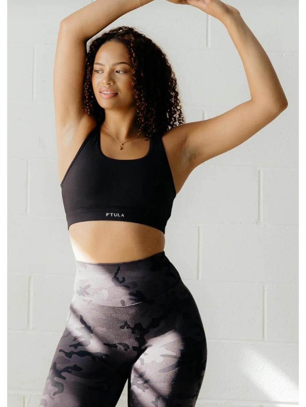 P’TULA Black Strappy Back Longline Sports Bra Activewear Yoga Top Size M
